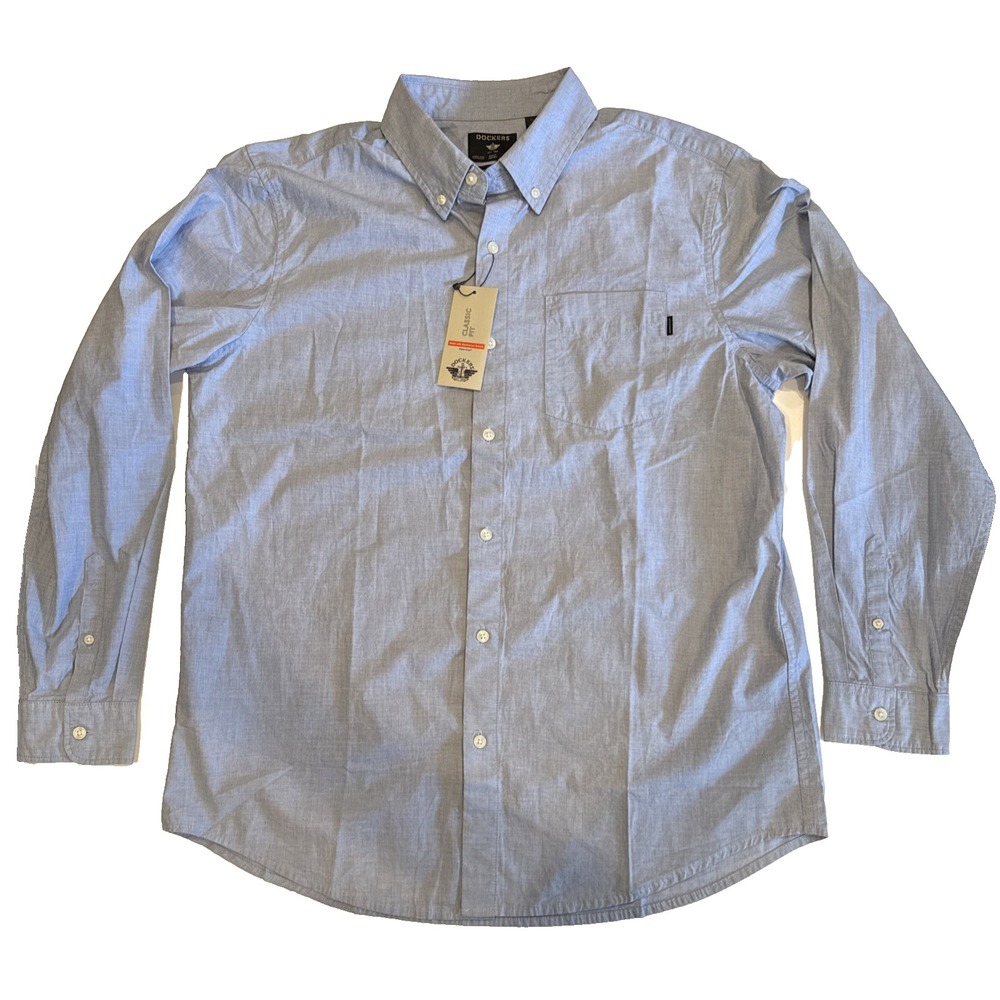 Dockers Button-up Shirt Men Large Blue Brand New Long Sleeve Classic A79240002